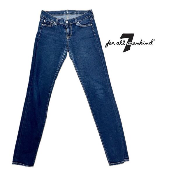 7 For All Mankind Dark Wash Mid Rise Skinny Jeans - US 26 - Picture 4 of 16